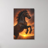 Majestic Dark Bay Horse Rearing in Crimson Light キャンバスプリント (正面)