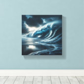 Majestic Dark Teal Ocean Wave - Dramatic Stormy  キャンバスプリント (インサイチュ (ウッドフロア))