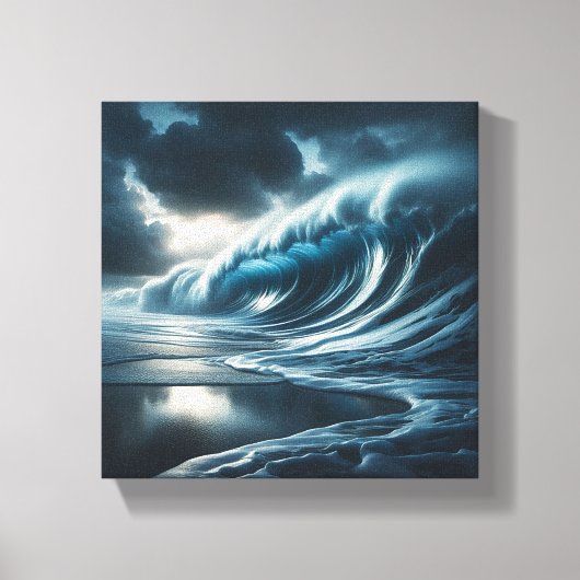 Majestic Dark Teal Ocean Wave - Dramatic Stormy  キャンバスプリント (正面)