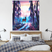 Majestic Deer at Sunrise – Enchanted Forest Canvas キャンバスプリント (インサイチュ (寝室))