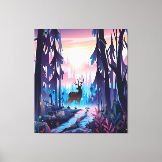Majestic Deer at Sunrise – Enchanted Forest Canvas キャンバスプリント (正面)