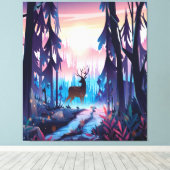 Majestic Deer at Sunrise – Enchanted Forest Canvas キャンバスプリント (インサイチュ (ウッドフロア))