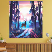 Majestic Deer at Sunrise – Enchanted Forest Canvas キャンバスプリント (インサイチュ (リビング))