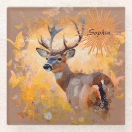 Majestic Deer in a Field of Wildflowers ガラスコースター