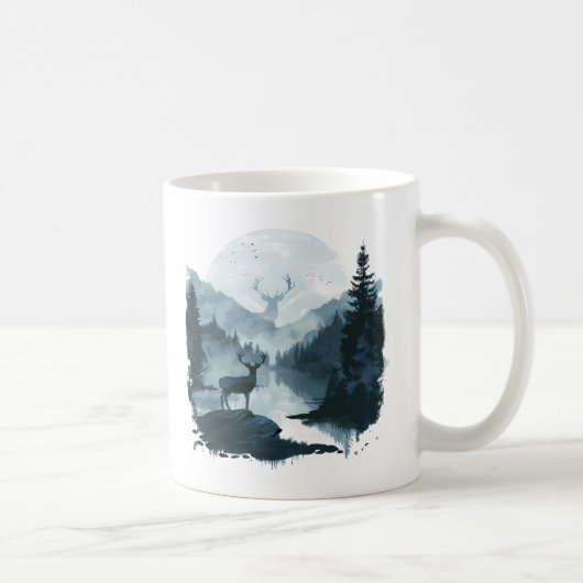 Majestic Deer in Forest Landscape コーヒーマグカップ (右)