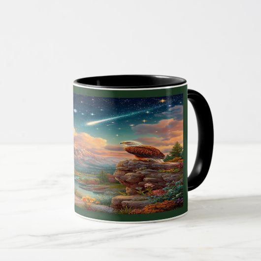 Majestic Eagle Cosmic Sky Mountain Mug マグカップ (正面右)