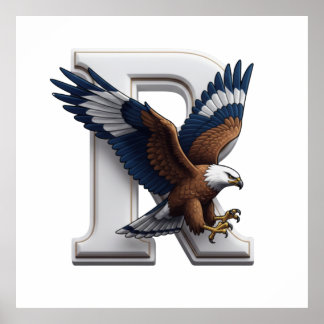 Majestic Eagle Mascot Overlapping 3D Letter R ポスター