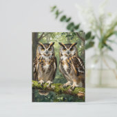 Majestic Eagle Owls Forest Perch ポストカード (スタンド正面)