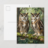 Majestic Eagle Owls Forest Perch ポストカード (正面/裏面)