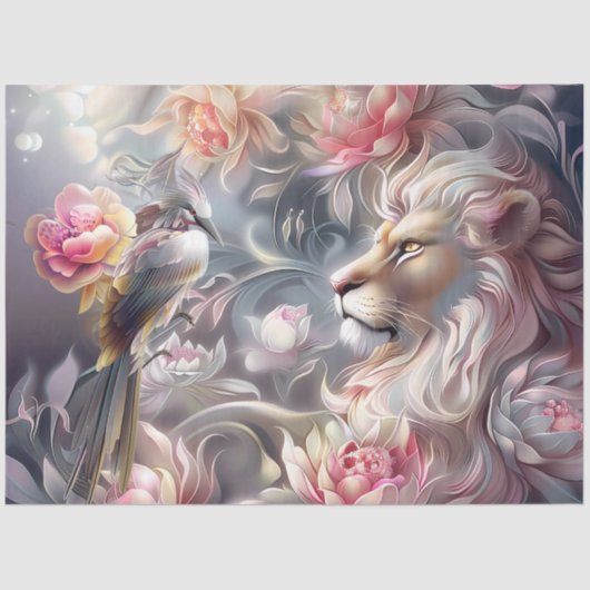 Majestic Elegant  Floral Lion Head & Bird 薄葉紙 (正面)