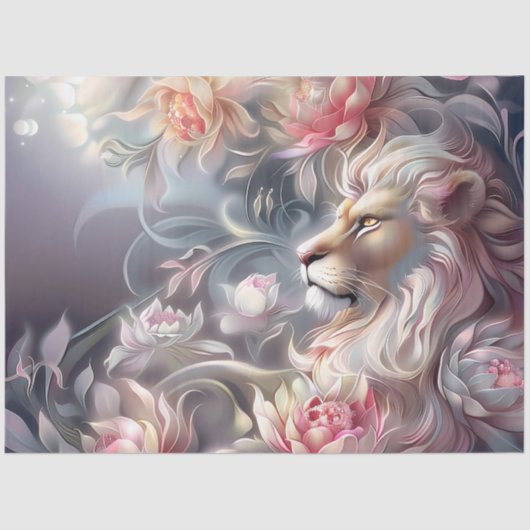 Majestic Elegant  Floral Lion Head Decoupage  薄葉紙 (正面)