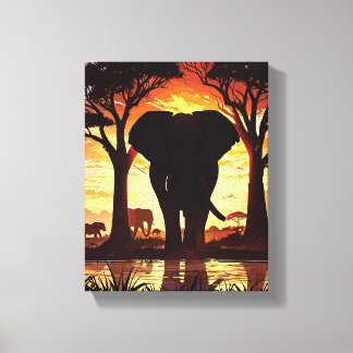 Majestic Elephant at Sunset in the African Savanna キャンバスプリント