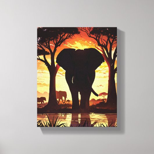 Majestic Elephant at Sunset in the African Savanna キャンバスプリント (正面)