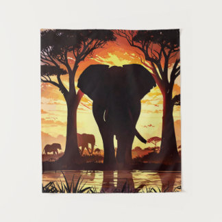 Majestic Elephant at Sunset in the African Savanna タペストリー