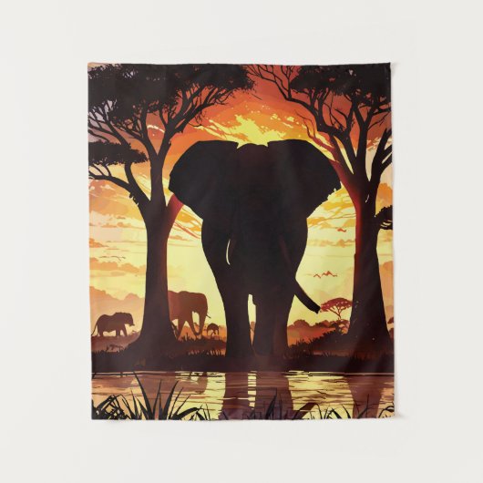 Majestic Elephant at Sunset in the African Savanna タペストリー (正面)