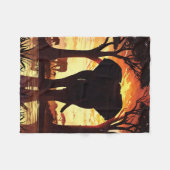 Majestic Elephant at Sunset in the African Savanna フリースブランケット (正面(横))