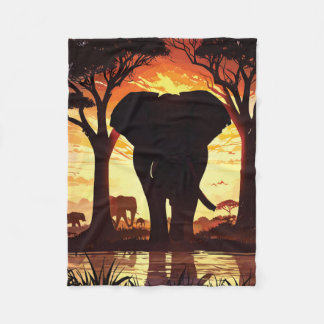 Majestic Elephant at Sunset in the African Savanna フリースブランケット