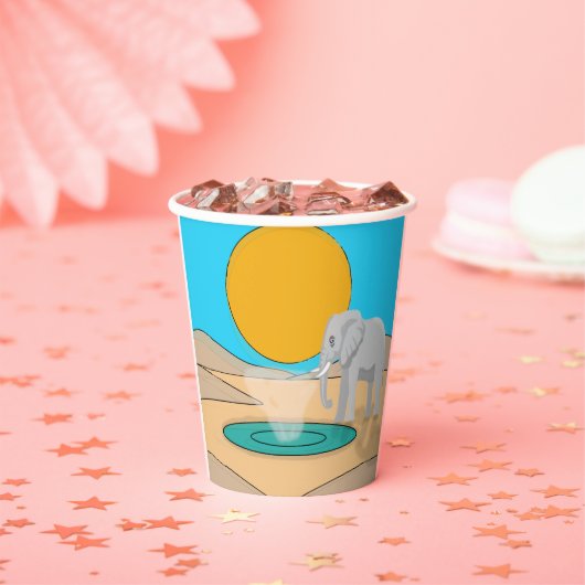 Majestic Elephant Sunset Lake Whimsical Cups 紙コップ (インサイチュ)