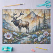 Majestic Elk in floral mountain valley 薄葉紙 (クラフト)