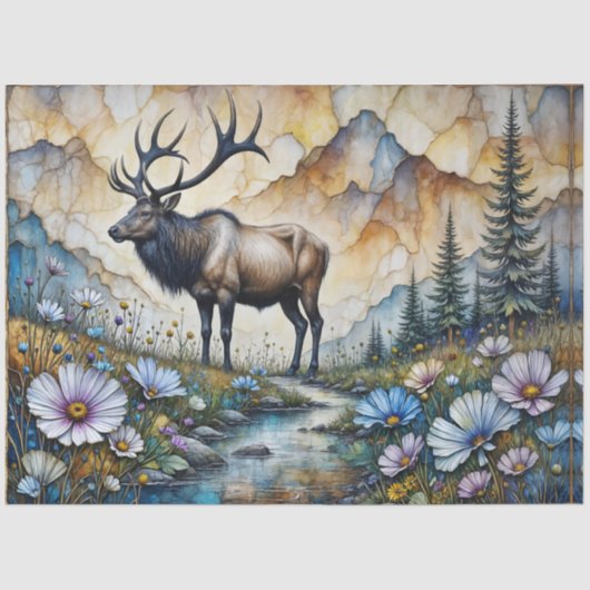 Majestic Elk in floral mountain valley 薄葉紙 (正面)