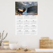 Majestic Elk & Mountain Waterfall 2026 Calendar ポスター (キッチン)