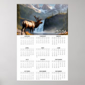 Majestic Elk & Mountain Waterfall 2026 Calendar ポスター (正面)