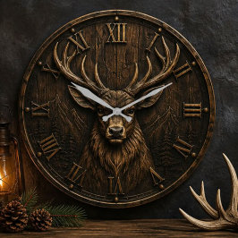 Majestic Elk Rustic Wildlife Mountain Cabin Huntin ラージ壁時計