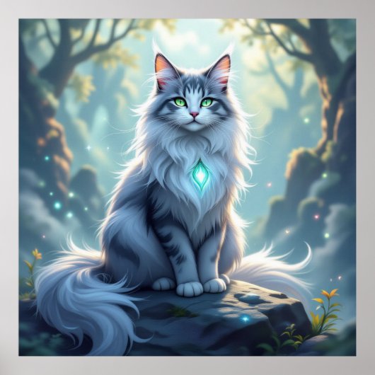 **Majestic Fantasy Cat with Mystical Aura – High F ポスター (正面)