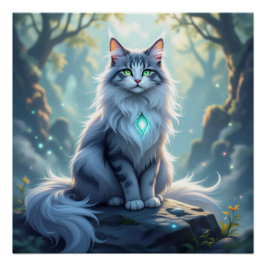 **Majestic Fantasy Cat with Mystical Aura – High F ポスター