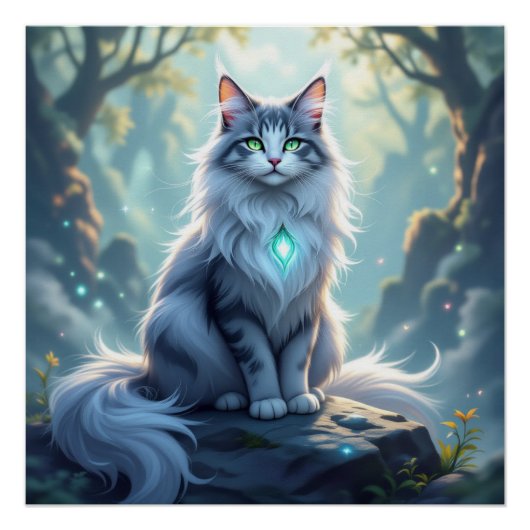 **Majestic Fantasy Cat with Mystical Aura – High F ポスター (正面)