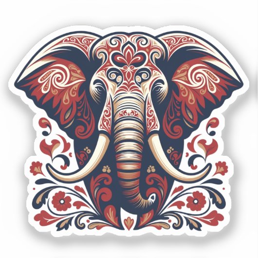 Majestic Floral Elephant - Boho Tribal Sticker シール (正面)