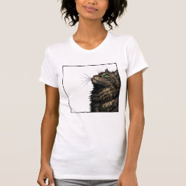 Majestic Fluffy Cat Green Eyes Portrait Tシャツ
