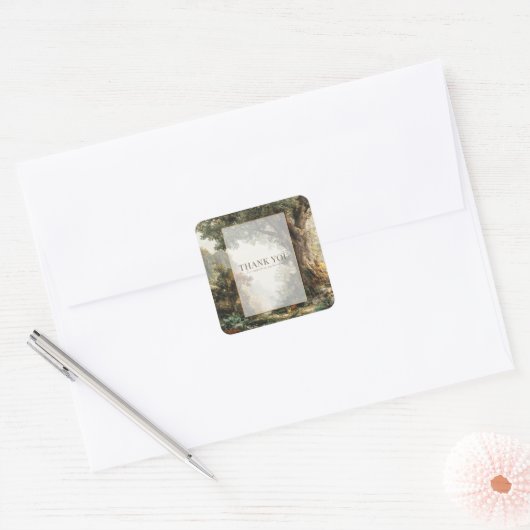 Majestic Forest Ancient Tree Gold Frame Landscape スクエアシール (封筒)