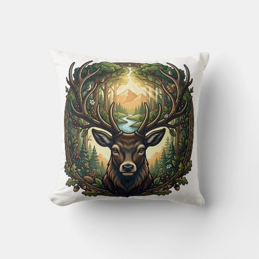 Majestic Forest Stag Nature Wildlife Art クッション (正面)