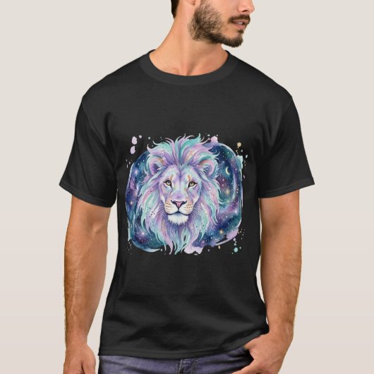 Majestic Galactic Lion Watercolor T-Shirt Tシャツ (正面)