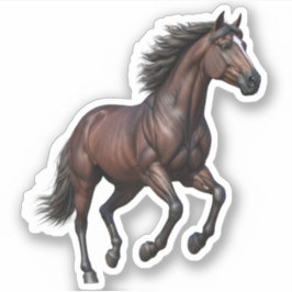 Majestic Galloping Brown Horse 3D Realistic Die-Cu シール