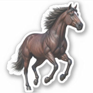 Majestic Galloping Brown Horse 3D Realistic Die-Cu シール