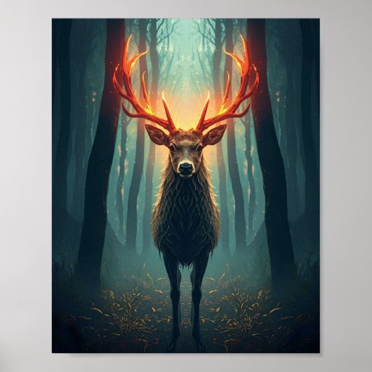 Majestic Glowing Deer Wall Art – Mystical ポスター (正面)