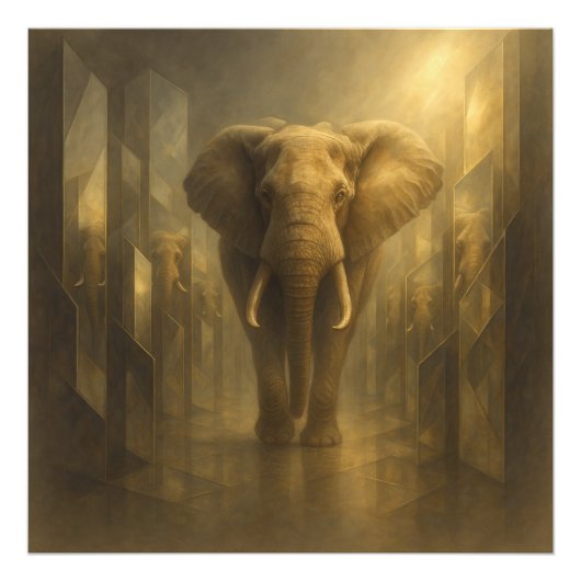 Majestic Golden Elephant in a Mirror Maze – GeoWil フォトプリント (正面)