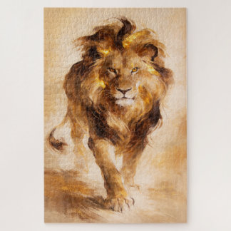 Majestic Golden Lion Abstract Painting Luxury Art ジグソーパズル