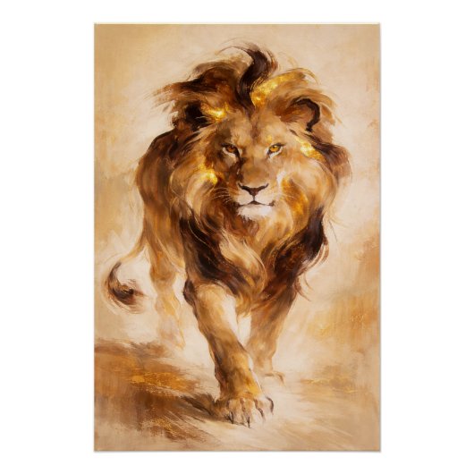Majestic Golden Lion Abstract Painting Luxury Art ポスター (正面)