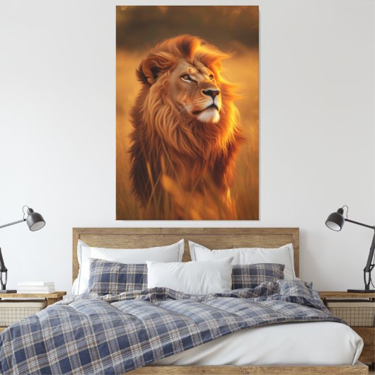 Majestic Golden Lion at Sunset – Canvas Wall Art キャンバスプリント (インサイチュ (寝室))
