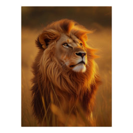 Majestic Golden Lion Sunset Glossy Poster ポスター