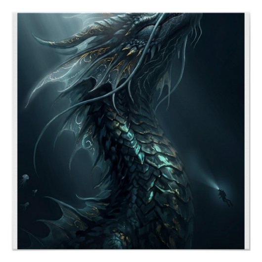 Majestic Golden Scale Sea Dragon - Deep Ocean Guar ポスター (正面)