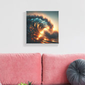 Majestic Golden Sunset Wave - Dramatic Ocean Power キャンバスプリント (インサイチュ (リビング))