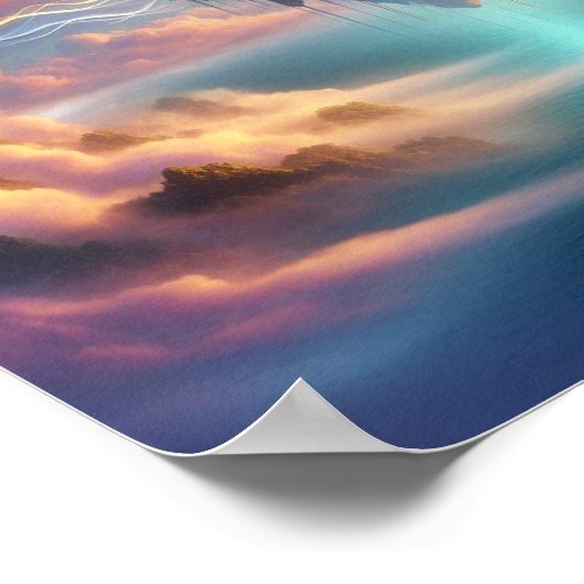 Majestic Golden Tree Over Dreamlike Ocean Skies ポスター (角)