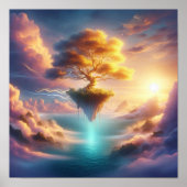 Majestic Golden Tree Over Dreamlike Ocean Skies ポスター (正面)