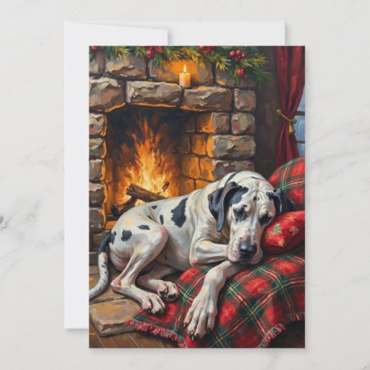 Majestic Great Dane Asleep by Fireplace Cozy シーズンカード (正面)