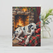 Majestic Great Dane Asleep by Fireplace Cozy シーズンカード (スタンド正面)