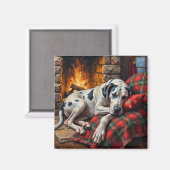 Majestic Great Dane Asleep by Fireplace Cozy マグネット (正面/裏面)
